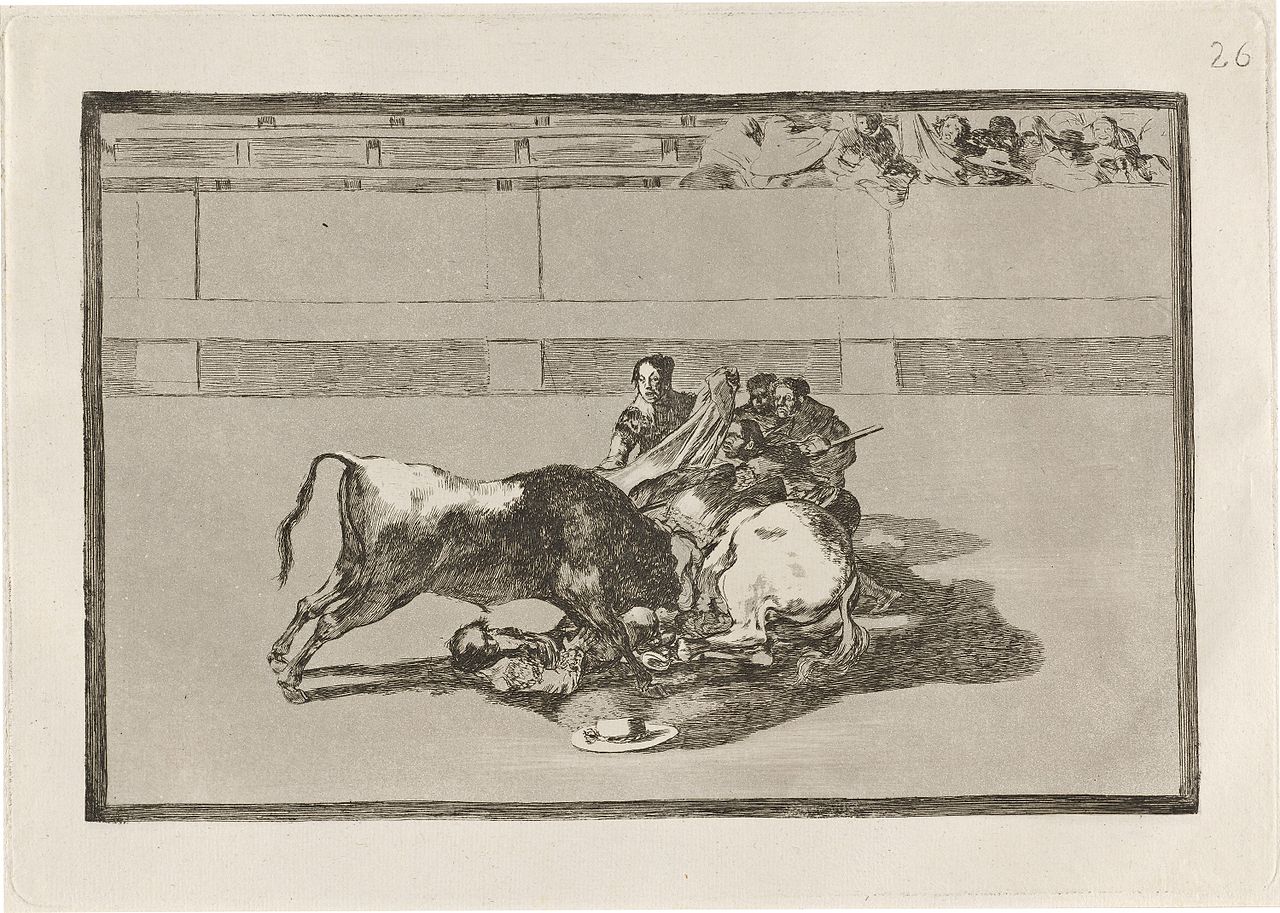 Francisco-Goya-Tauromaquia-26-Caida-de-un-picador-de-su-caballo-debajo-del-toro